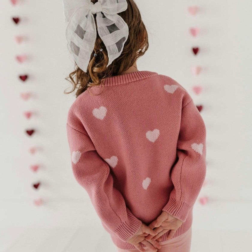 Girls Knit Sweater in Pink Hearts