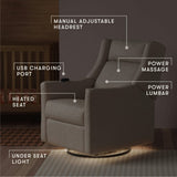 Babyletto Kiwi Deluxe Power Recliner and Swivel Glider with Heat and Massage