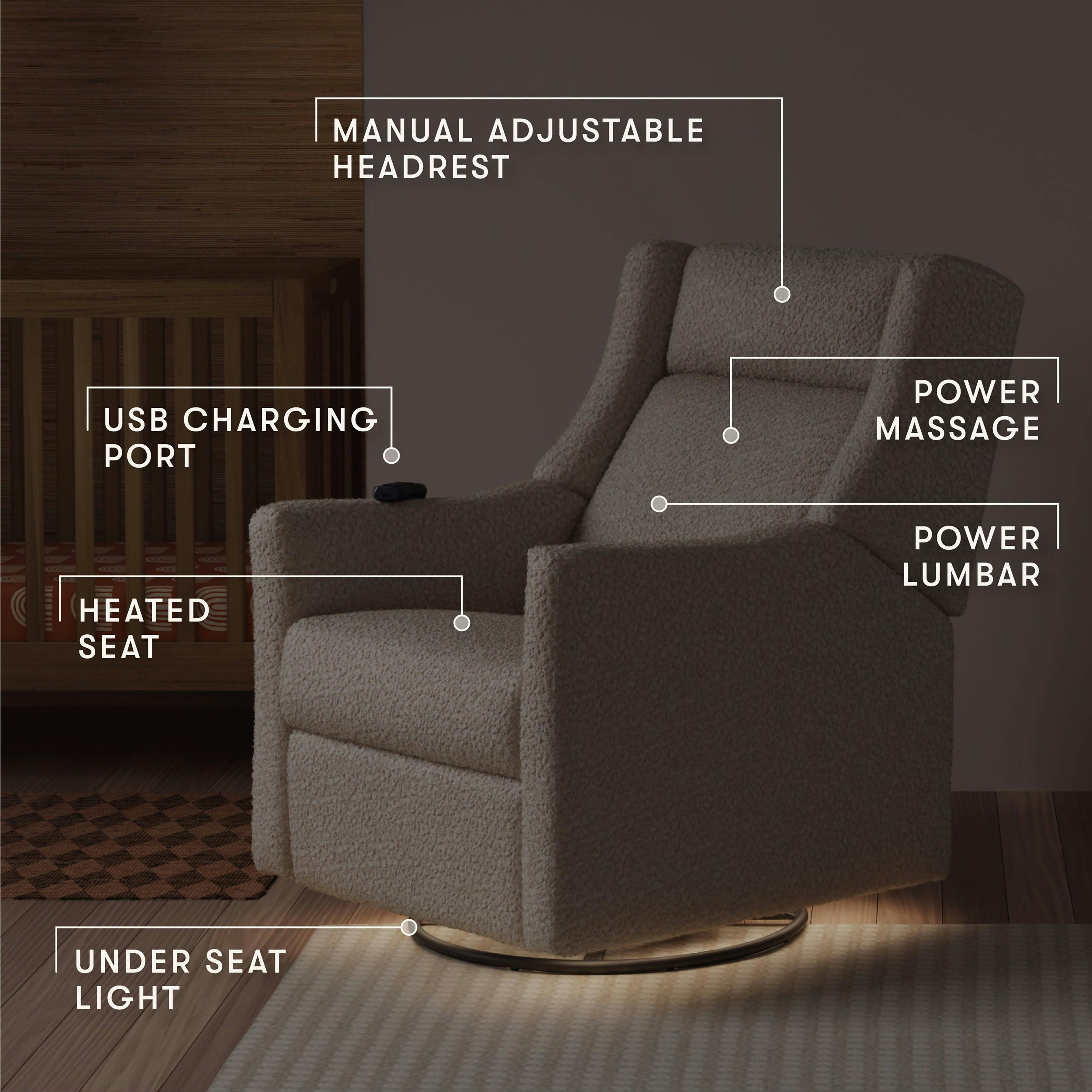 Babyletto Kiwi Deluxe Power Recliner and Swivel Glider with Heat and Massage