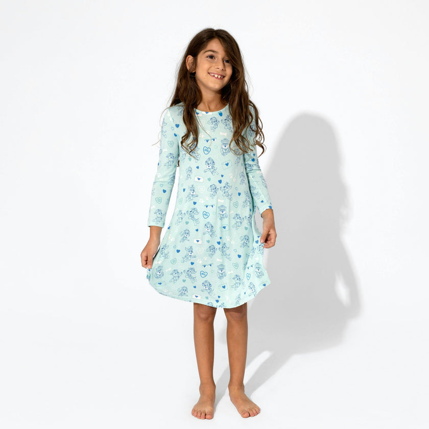 PAW Patrol: Valentine's Blue Bamboo Girls' Long Sleeve Dress