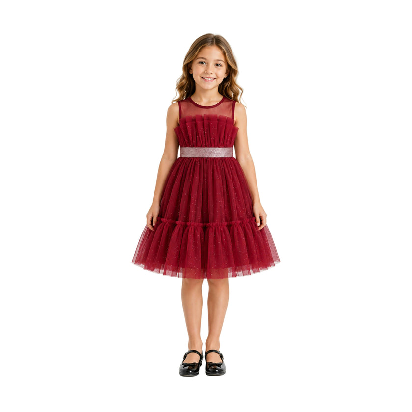 Red Isolara Tulle Glitter Bow Dress