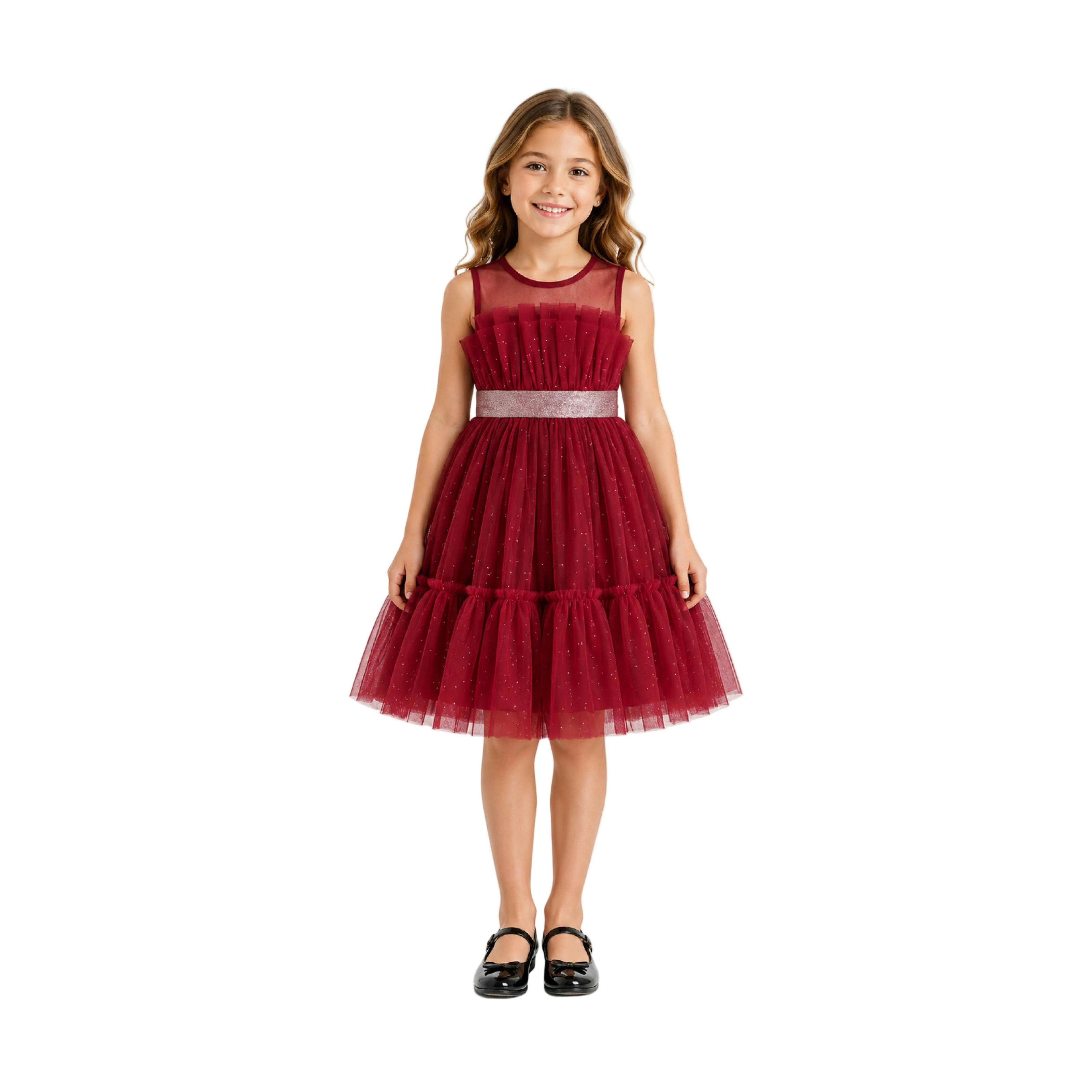 Red Isolara Tulle Glitter Bow Dress