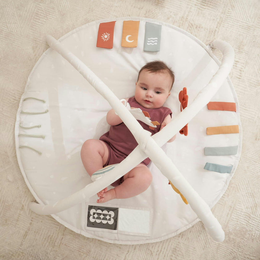 Beautiful Baby Play Gym & Tummy Time Mat - Soft Cotton Mat with 4 Cute Toys & Cards - Perfect Activity Area for Your Girl/Boy - Stylish Infant Floor Playmat