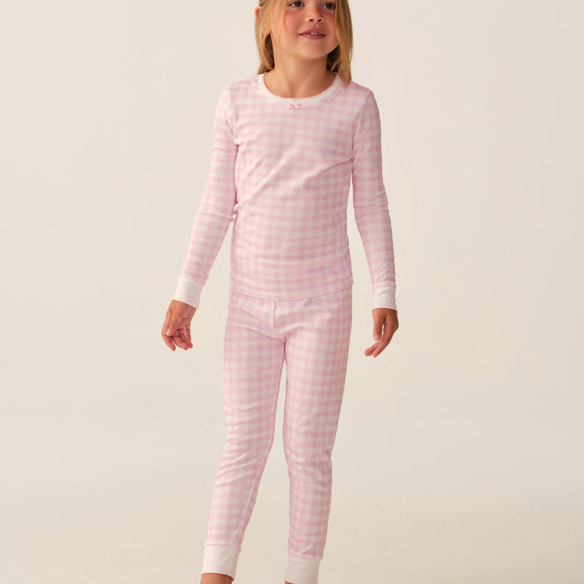 Kid's Pima Snug Fit Pajama Set in Pink Gingham