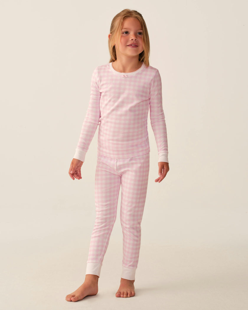 Kid's Pima Snug Fit Pajama Set in Pink Gingham