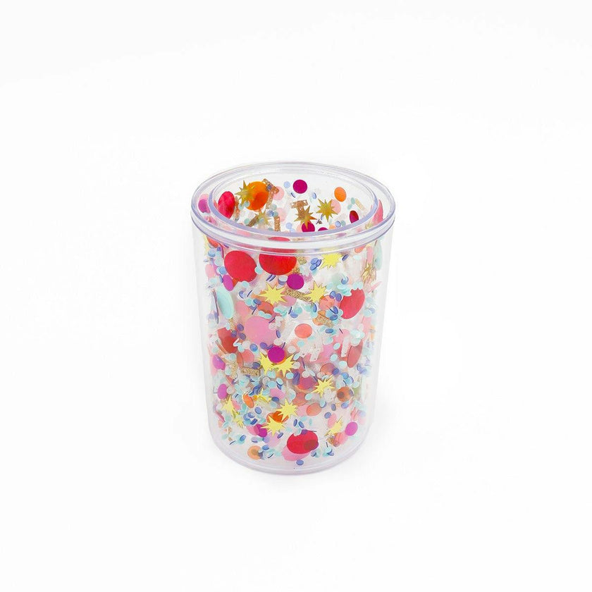 Celebrate Every Day Confetti Pen Cup Organizer - Double Wall Clear Acrylic Desk Organizer with Trapped Multicolor Confetti for Home and Office