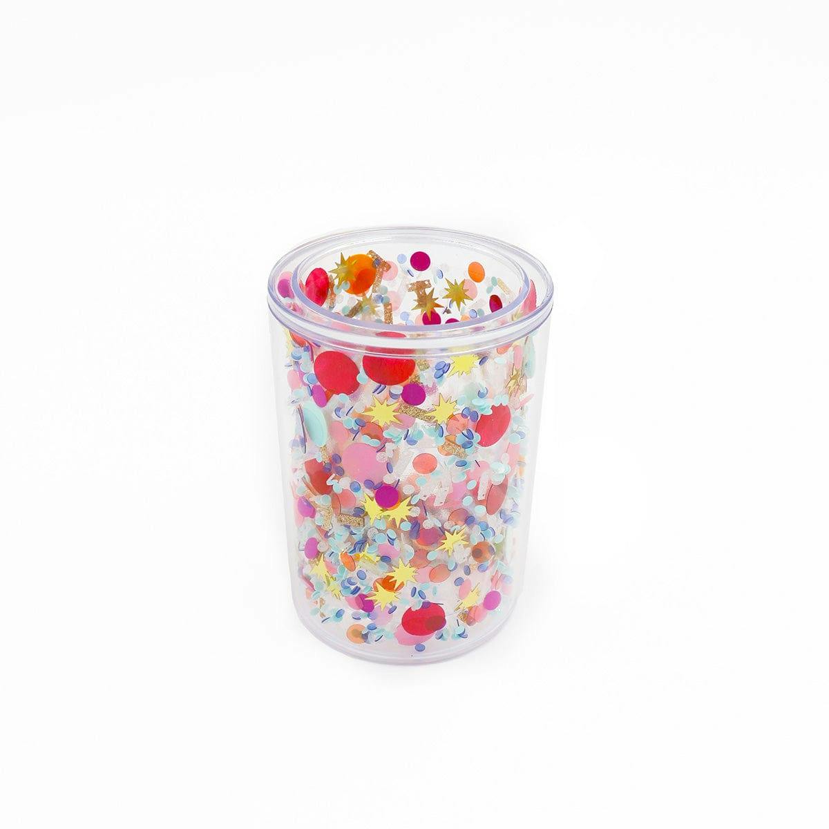 Celebrate Every Day Confetti Pen Cup Organizer - Double Wall Clear Acrylic Desk Organizer with Trapped Multicolor Confetti for Home and Office