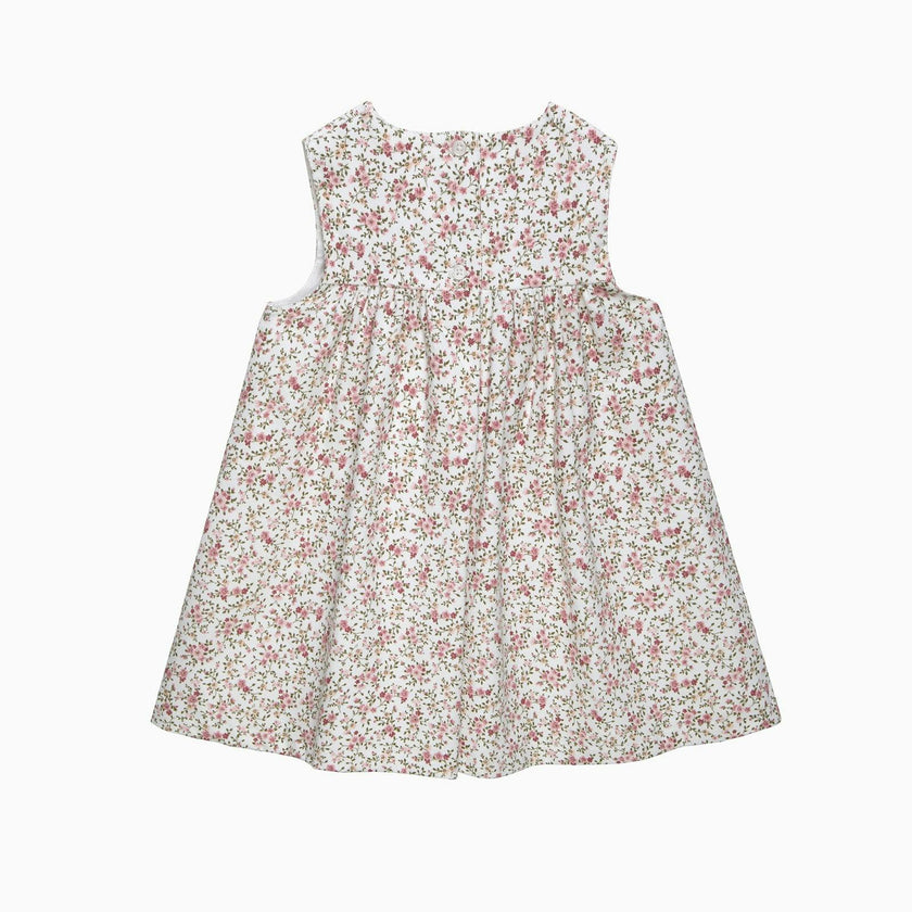 Baby Cord Ditsy Floral Duck Pinafore in Pink