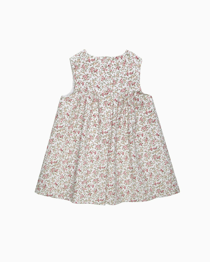 Baby Cord Ditsy Floral Duck Pinafore in Pink