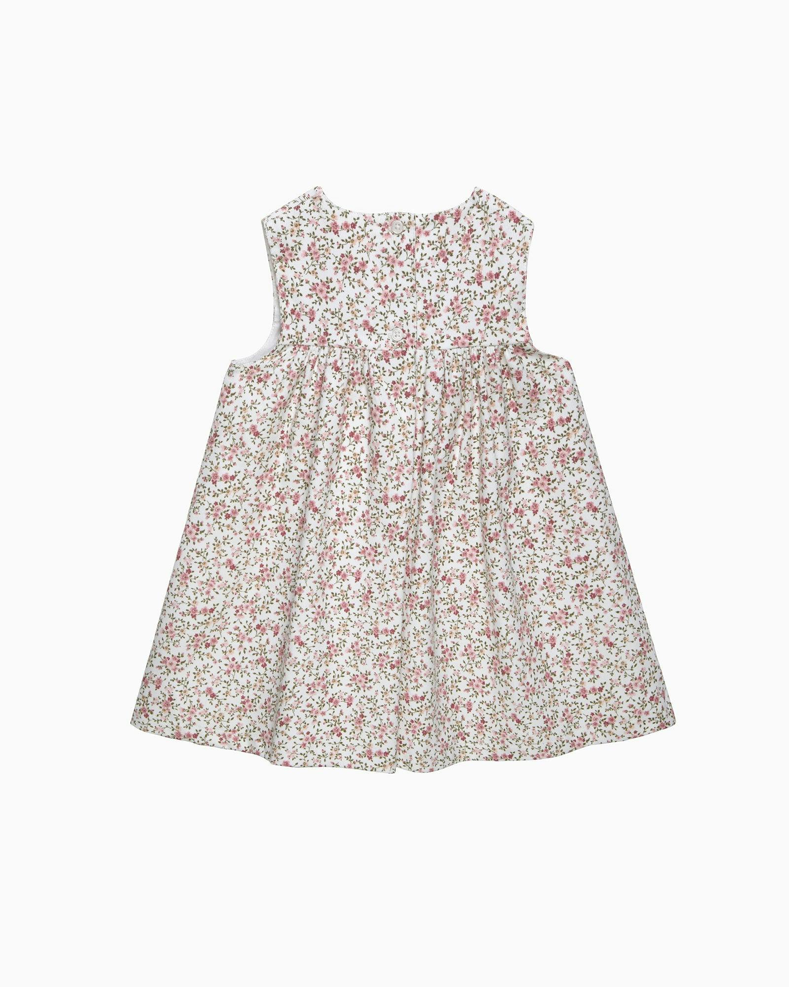 Baby Cord Ditsy Floral Duck Pinafore in Pink
