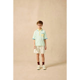 Organic Embroidered Knit Polo in Frosty Jade