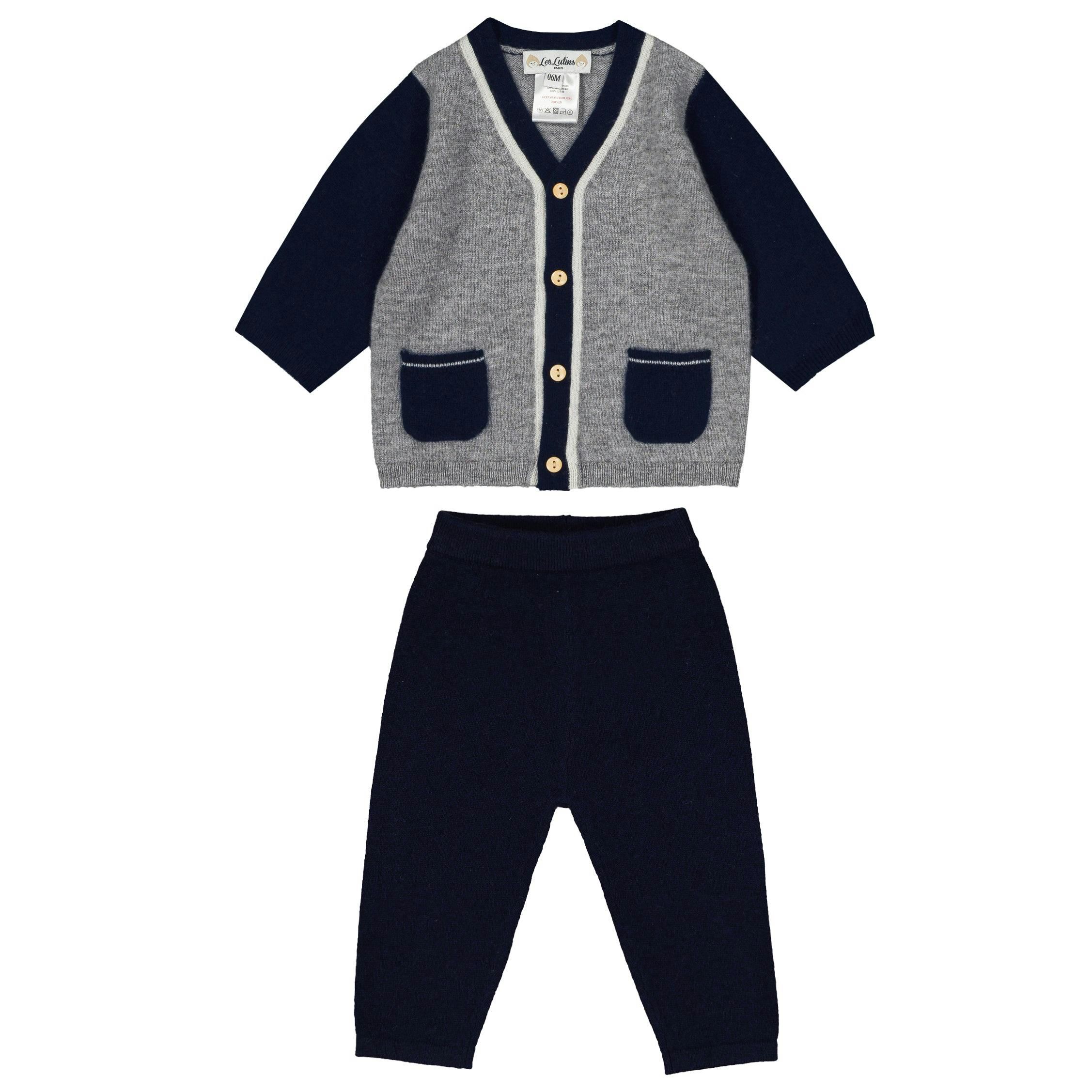 LES LUTINS Louis Cashmere Baby Set - Grey