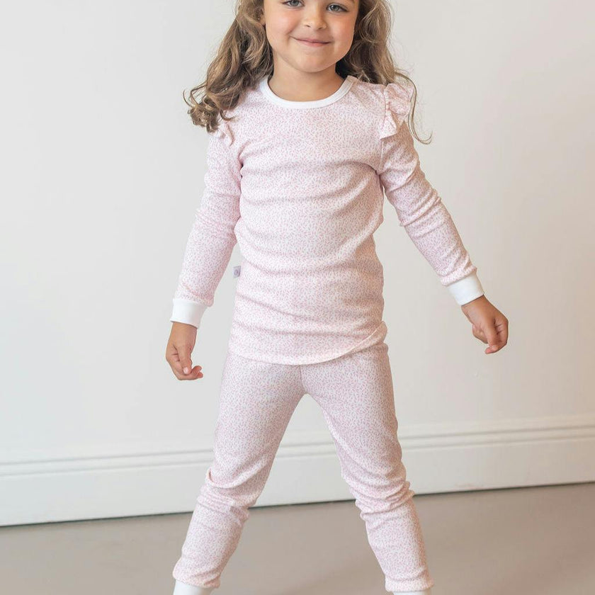 Pink Leaves Pima Long Pajama Set