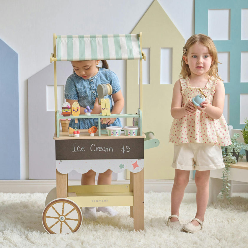 Jolly Pals Wood Ice Cream Stand with 33 Accessories and Chalkboard