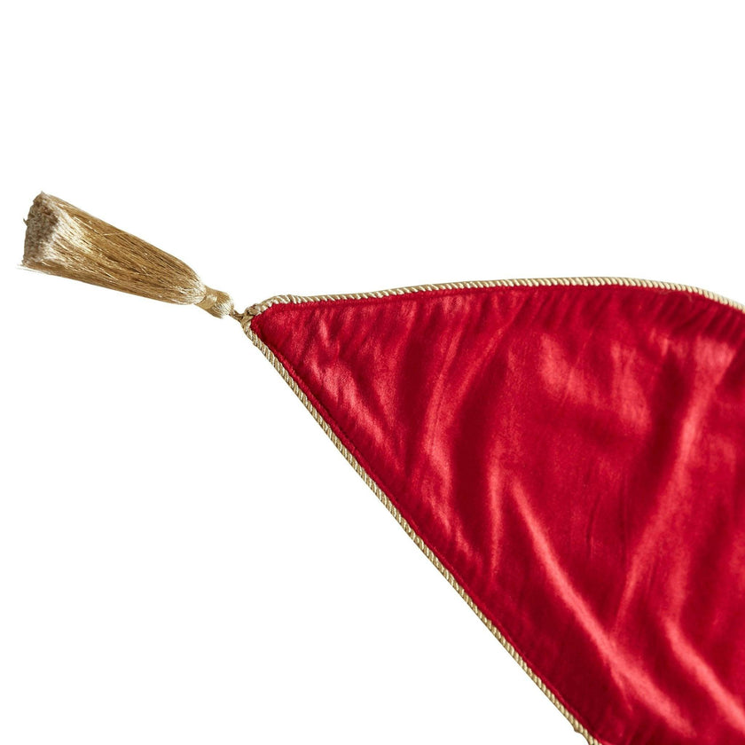 Red Velvet Mantel Scarf Hand Beading and Crewel Embroidery - 72"
