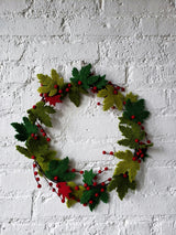 Maple Leaf Wreath Berries Hand Felted Wool - 12"