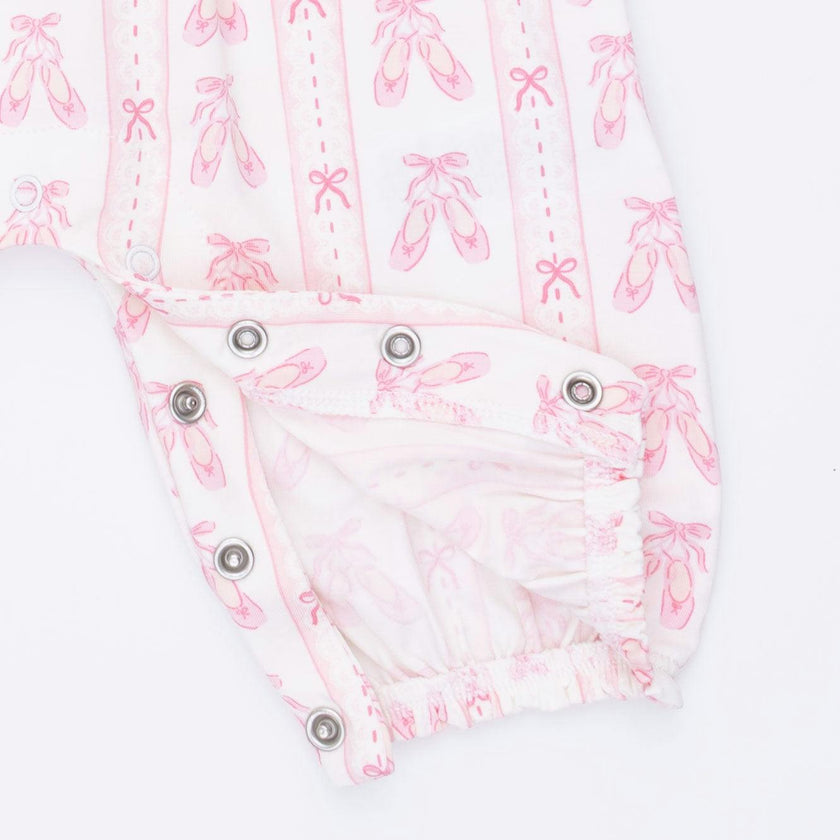 Ballet Shoes Ribbon Stripe - Ruffle Sleeve Snap Romper