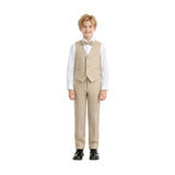 Beige Serge Formal Vest & Bow Tie Suit Set