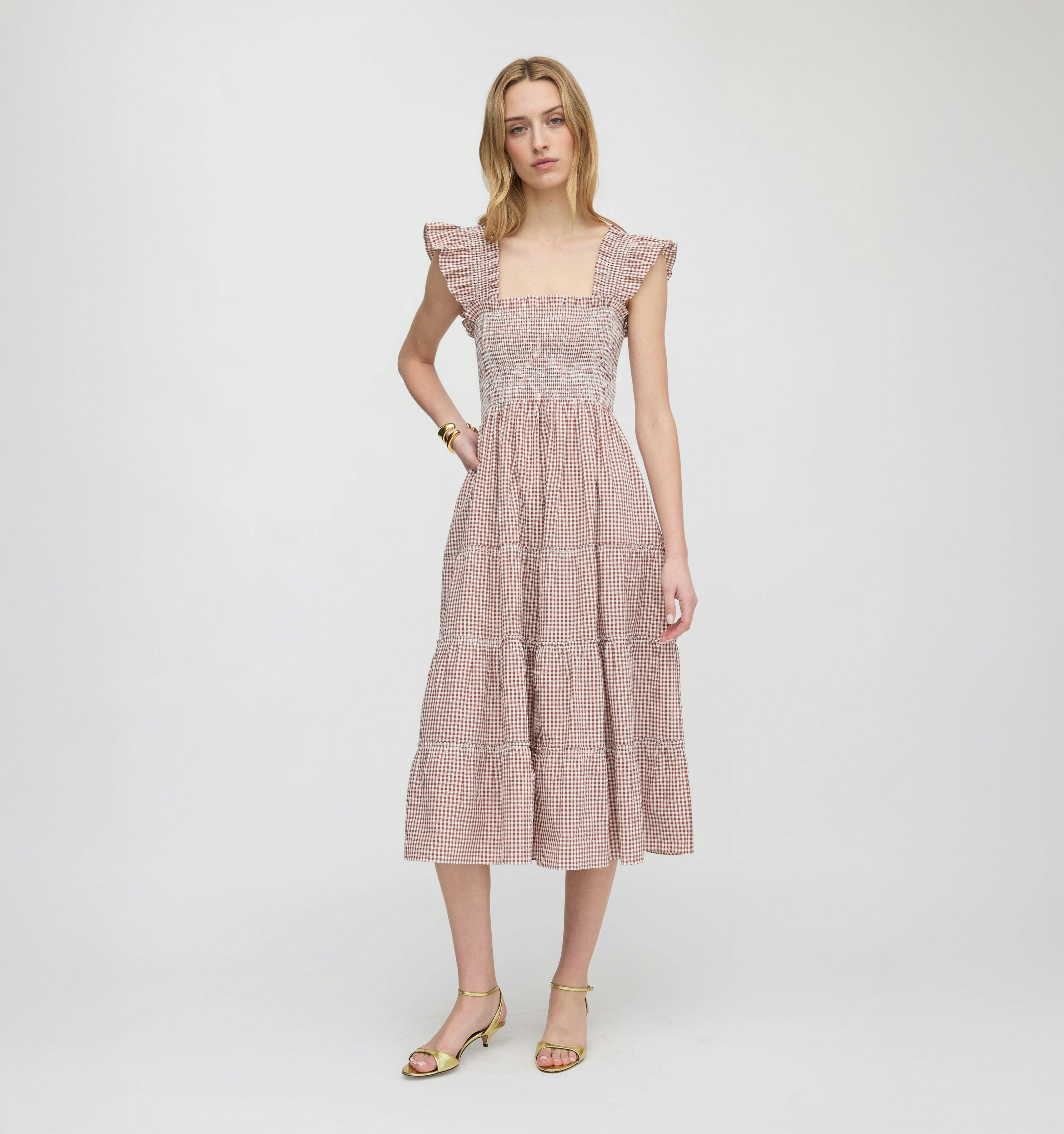 The Ellie Nap Dress - Cognac Gingham
