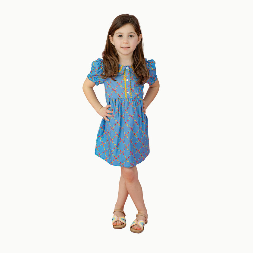 Rick Rack Dress in Watercolor Floral