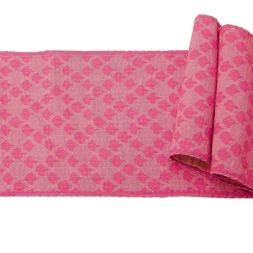 Artisan Hand Loomed Cotton Table Runner - Pink Ginkgo - 18"x96" Arcadia Home