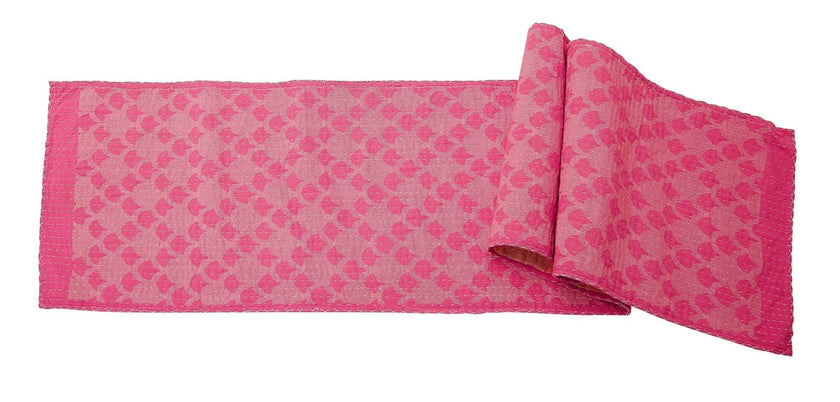 Artisan Hand Loomed Cotton Table Runner - Pink Ginkgo - 18"x96"