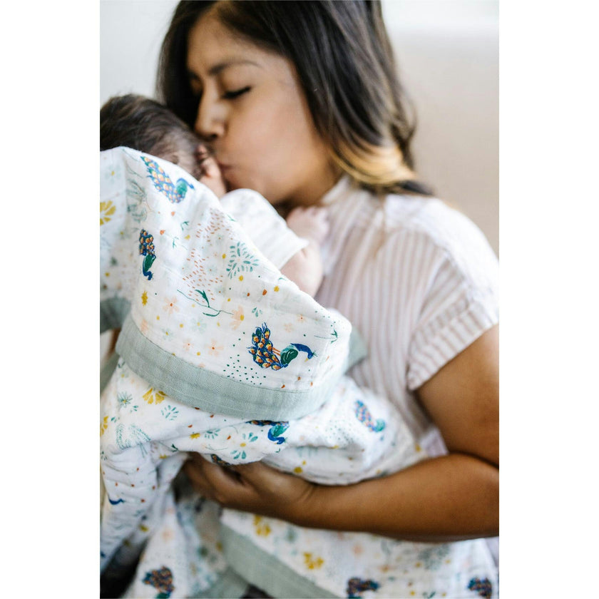 Cotton Muslin Baby Quilt - Peacock