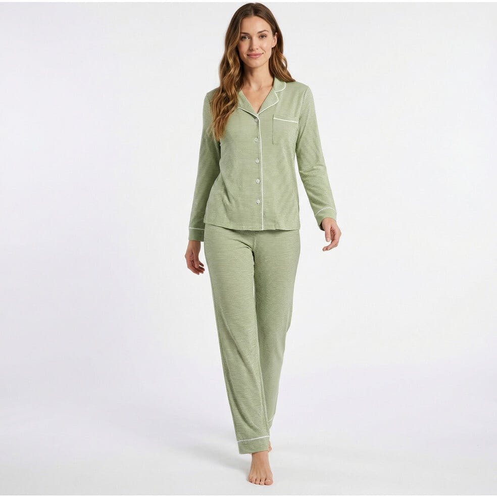 Evergreen Stripe Long Sleeve & Pants Bamboo Women's Pajama Set