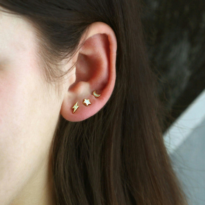 Opal Lightning Bolt Stud Earrings