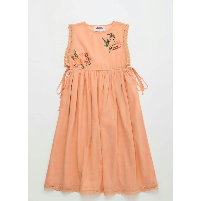 BIRDS EMBROIDERED DRESS PEACH
