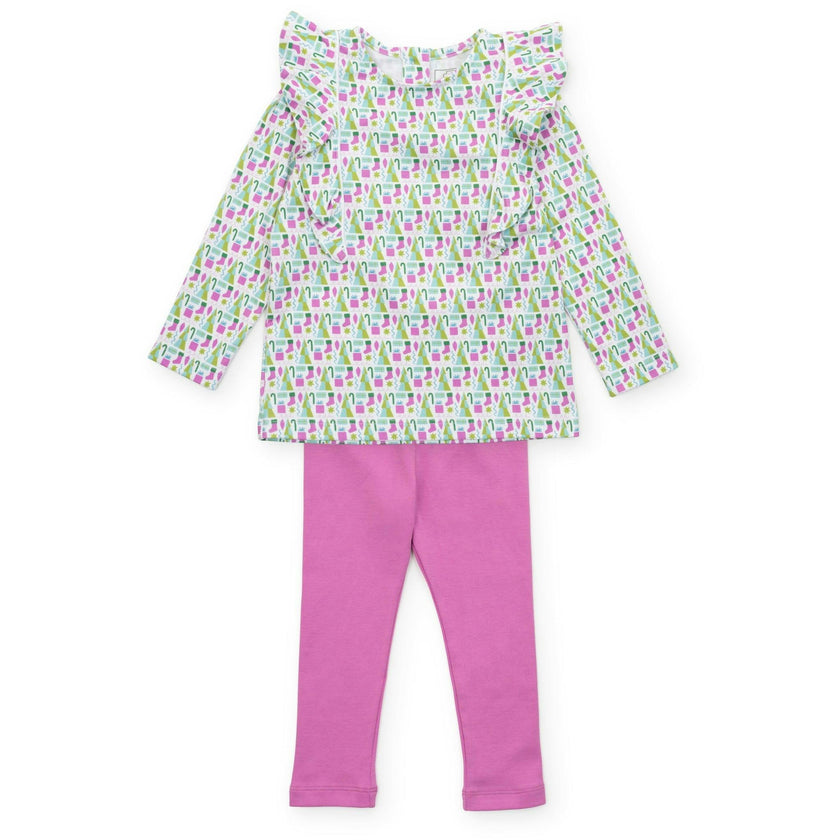 Olive Set Girls' Legging Set Mod Holiday Pink