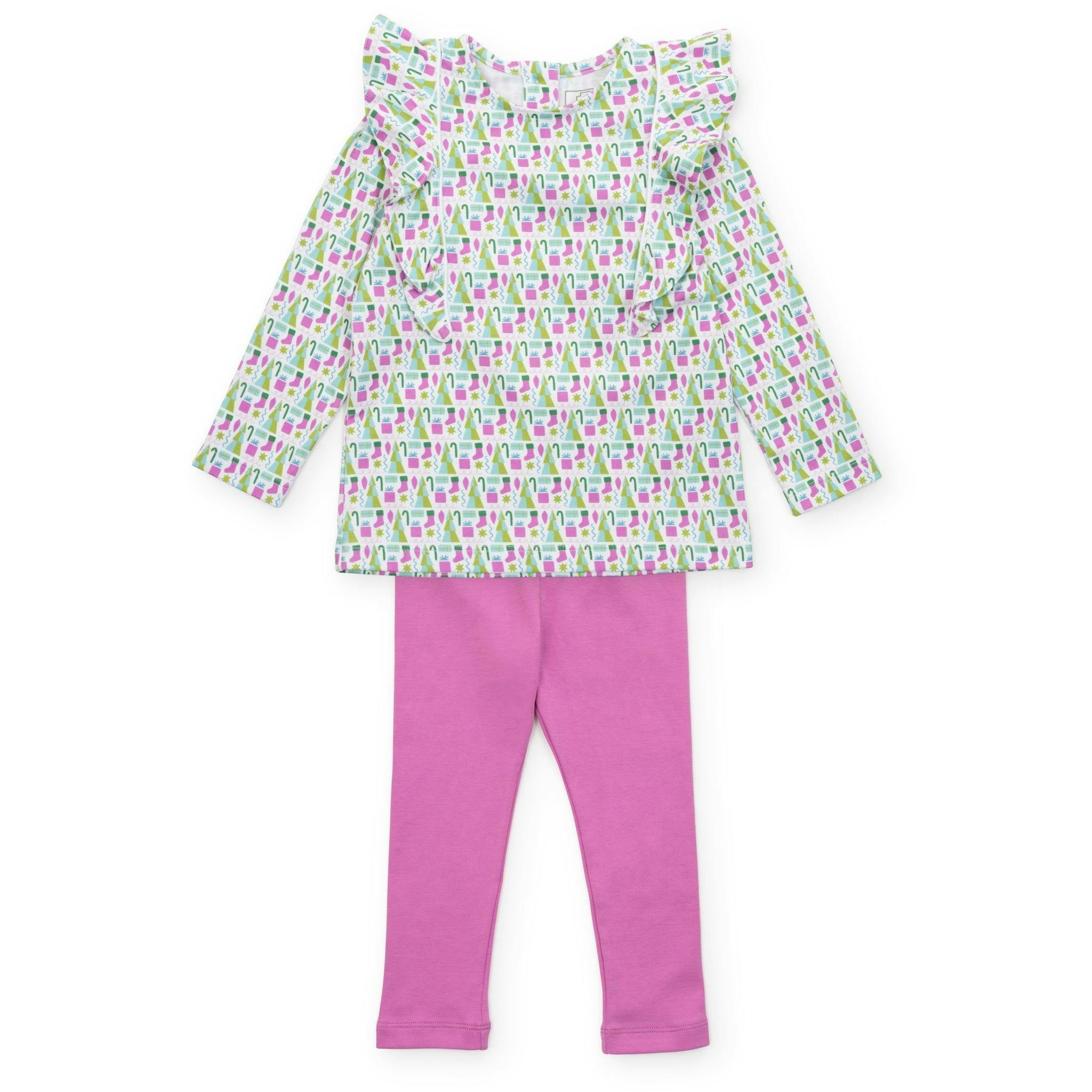 Olive Set Girls' Legging Set Mod Holiday Pink