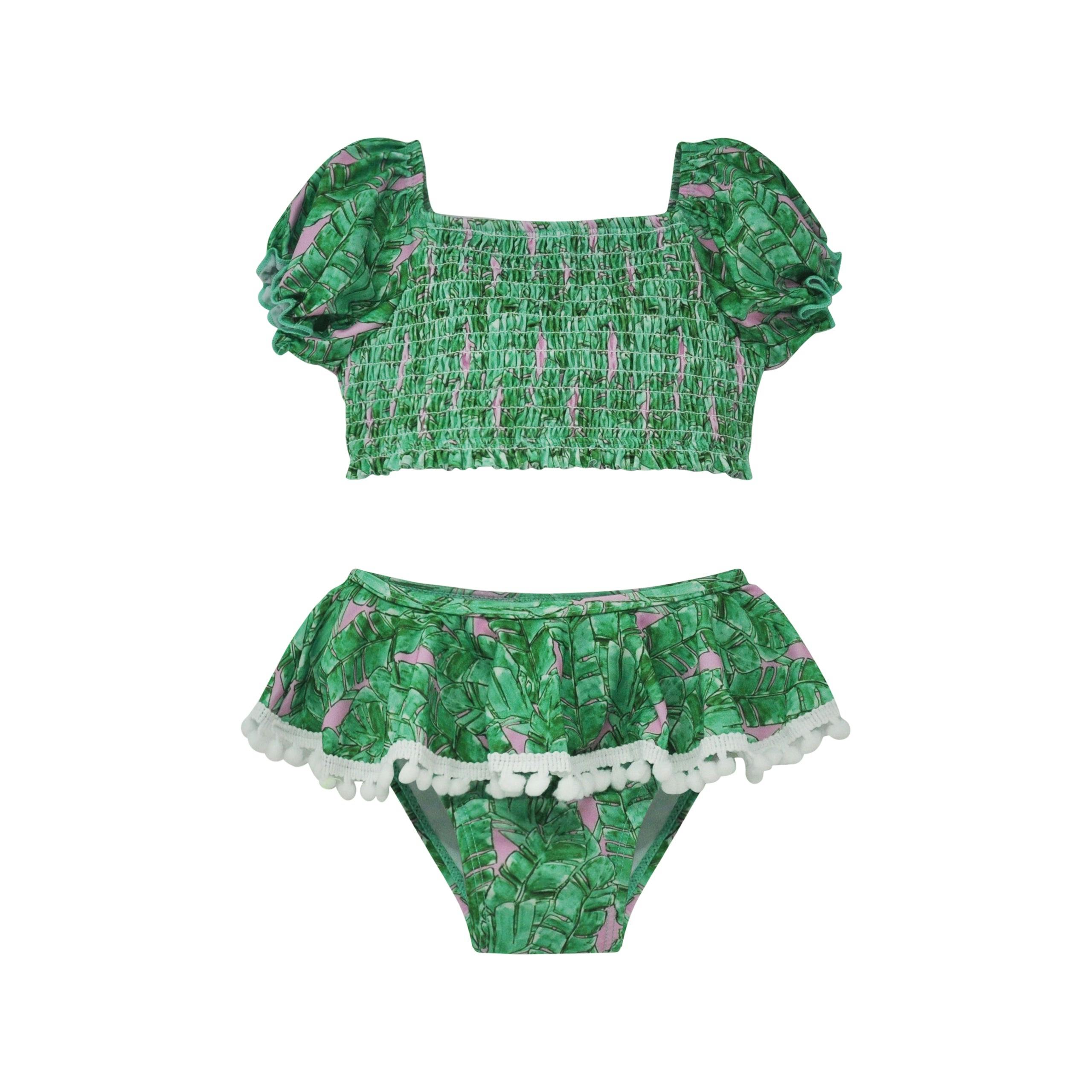 UPF 50+ Gemma Two Piece Smocked Pom-Pom Swimsuit