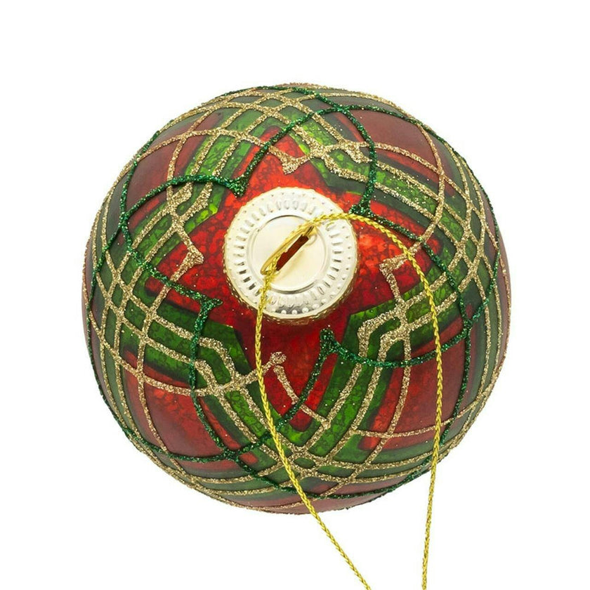 Kurt Adler 80MM Glass Matte Red and Green Striped Ball Ornaments, 6-Piece Set