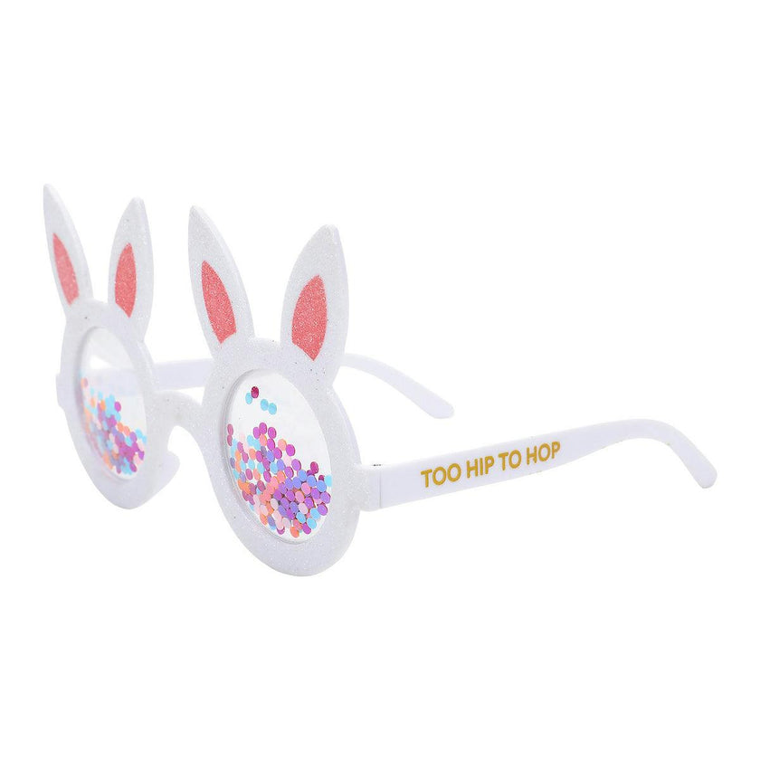 Packed Party Hop-To-It Confetti Bunny Novelty Glasses - Glitter Bunny Ears with Confetti-Filled Lenses and Gold Too Hip to Hop Text, 6x4 Inch