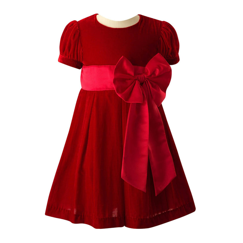 Crushed Velvet Bow Ribbon Tie Short Puff Sleeve Dress