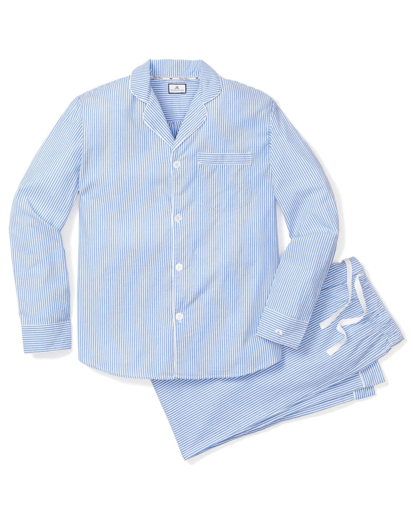 Men's Twill Pajama Set in French Blue Heritage Stripe