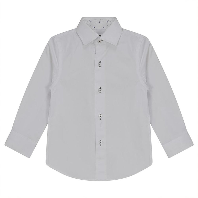 White Button Down Shirt With Contrast Print Inside Neck