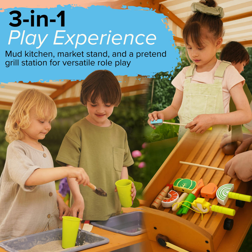 Avenlur Sumac Outdoor Wooden Play Market, Root View Planter, Mud Kitchen & Grill Station