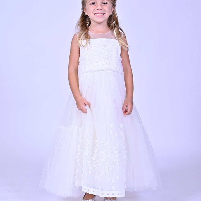 White Embroidered Tulle Dress