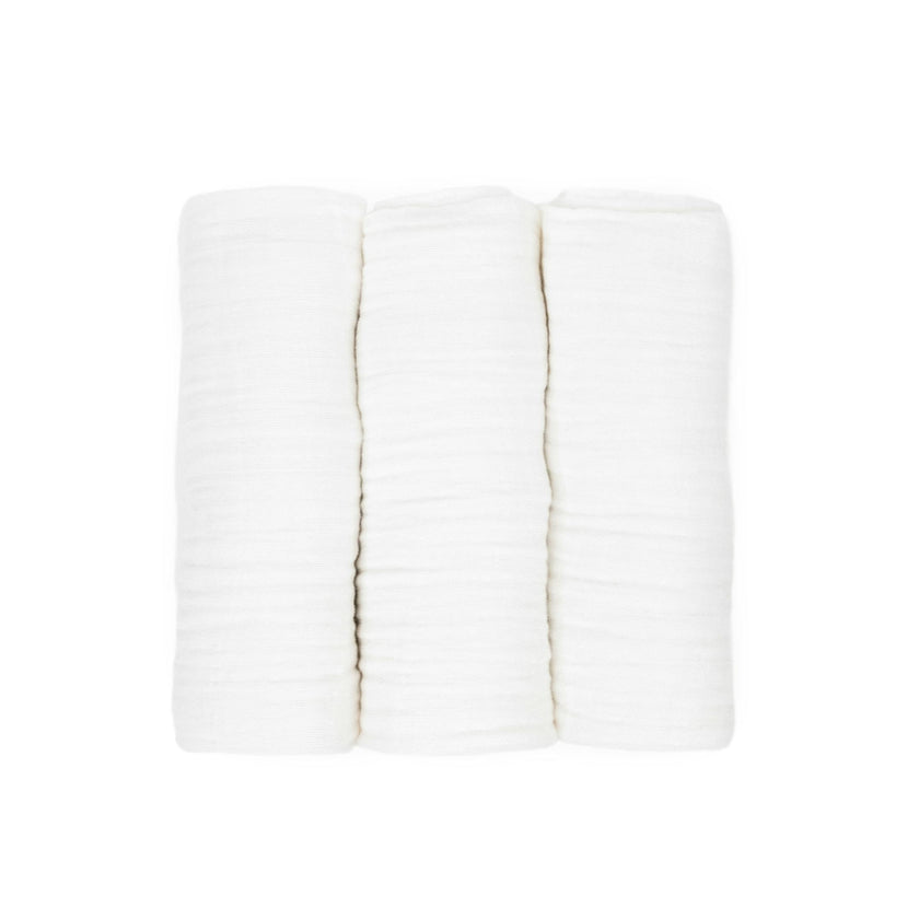 Cotton Muslin Swaddle Blanket 3 Pack - White