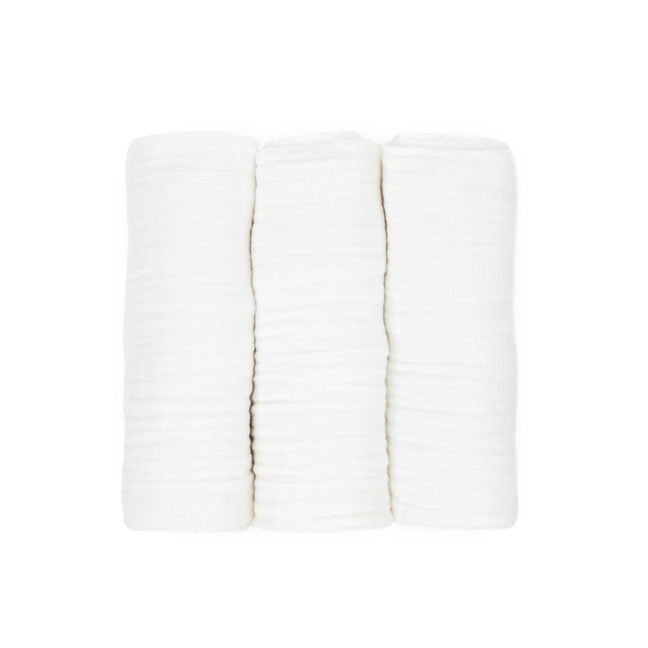 Cotton Muslin Swaddle Blanket 3 Pack - White