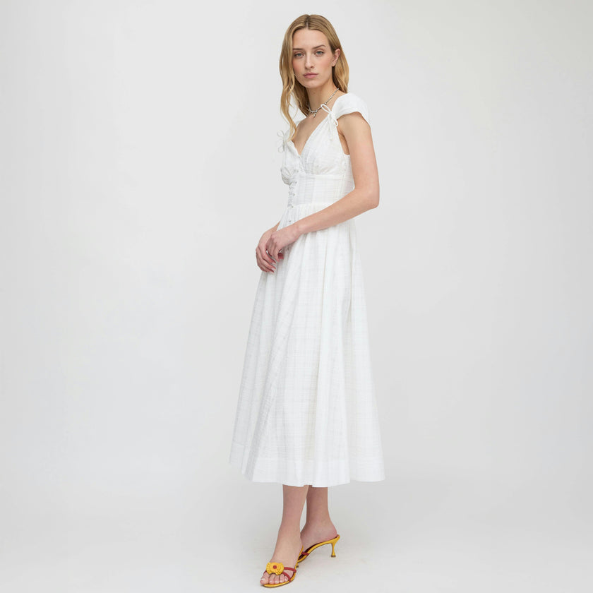 The Lucille Dress - White Crinkle Check