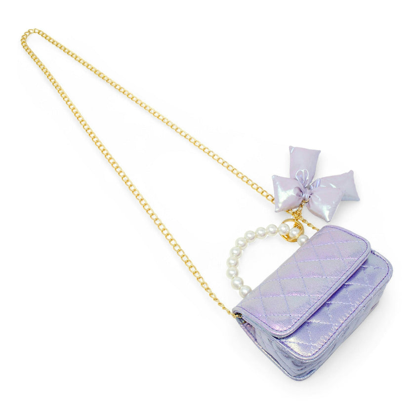 Shiny Quilted Fluffy Bow Handbag