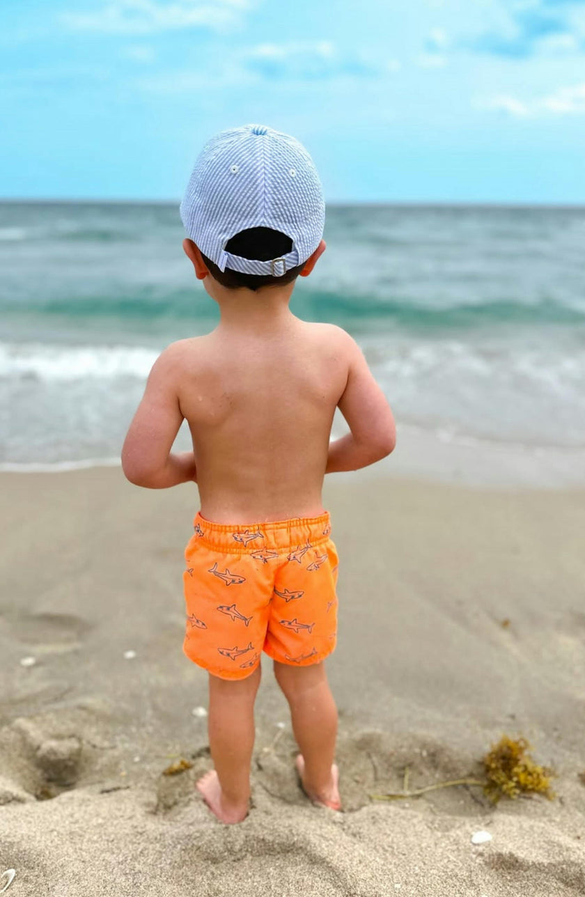 Blue Seersucker Football Baseball Hat - Baby/Toddler & Youth