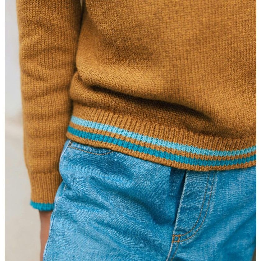 BONTON Contrast Hem Malt Pullover Sweater