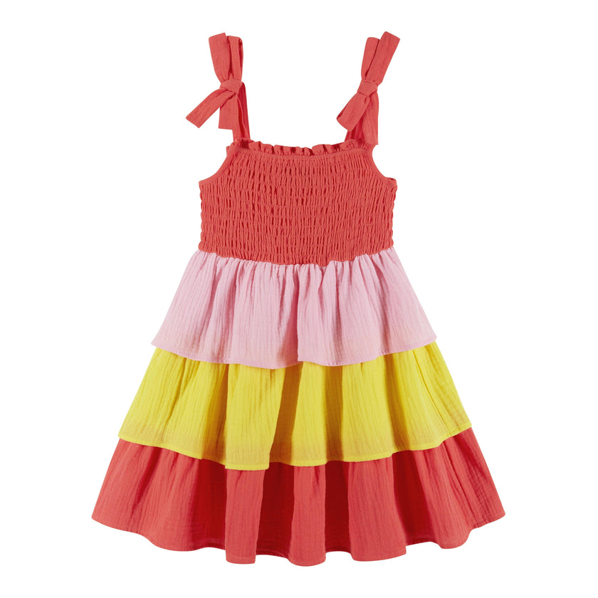 Girls Layered Gauze Dress | Color Blocked