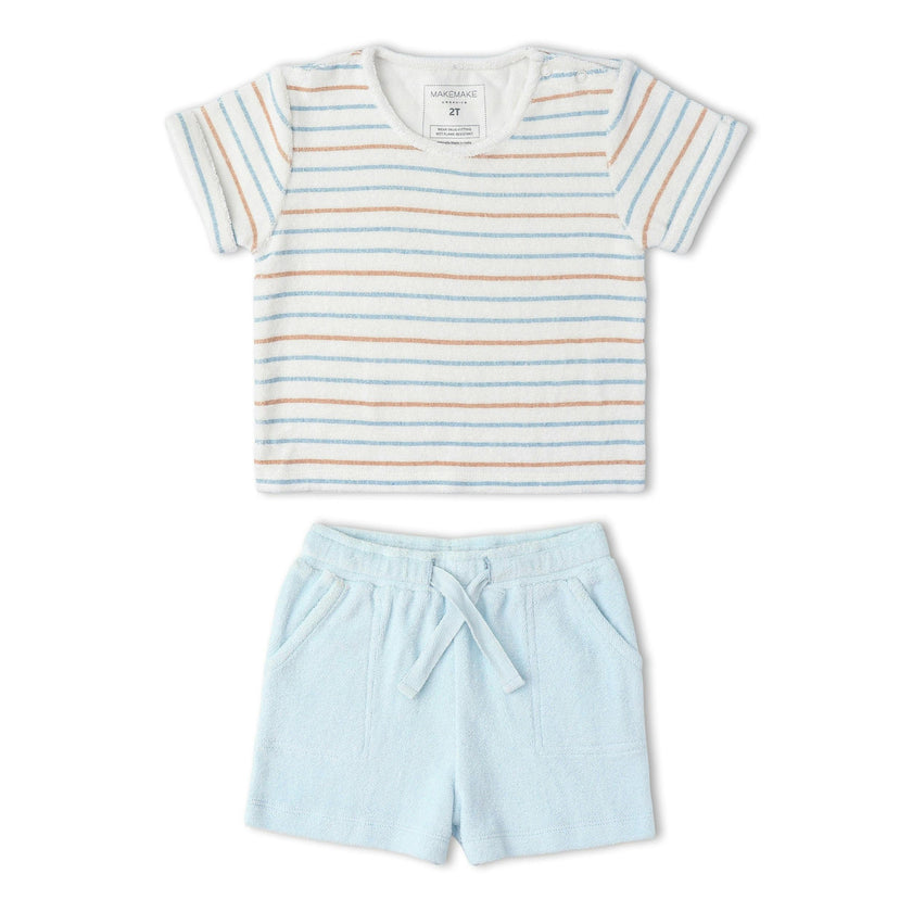 Organic Terry Tee & Shorts Set - Cabana Stripes