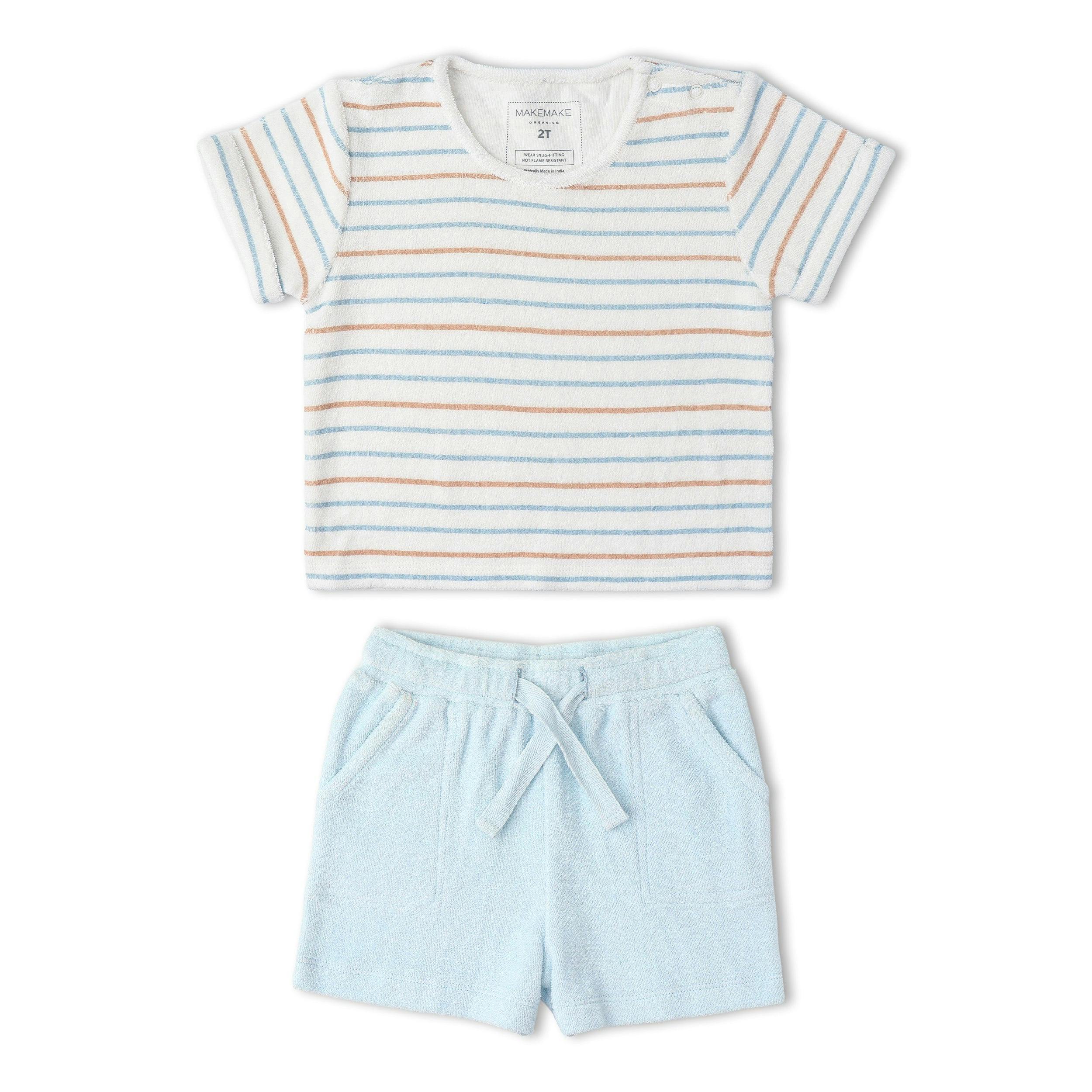 Organic Terry Tee & Shorts Set - Cabana Stripes