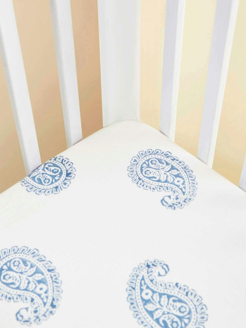 Block-Printed Cotton Fitted Crib Sheet